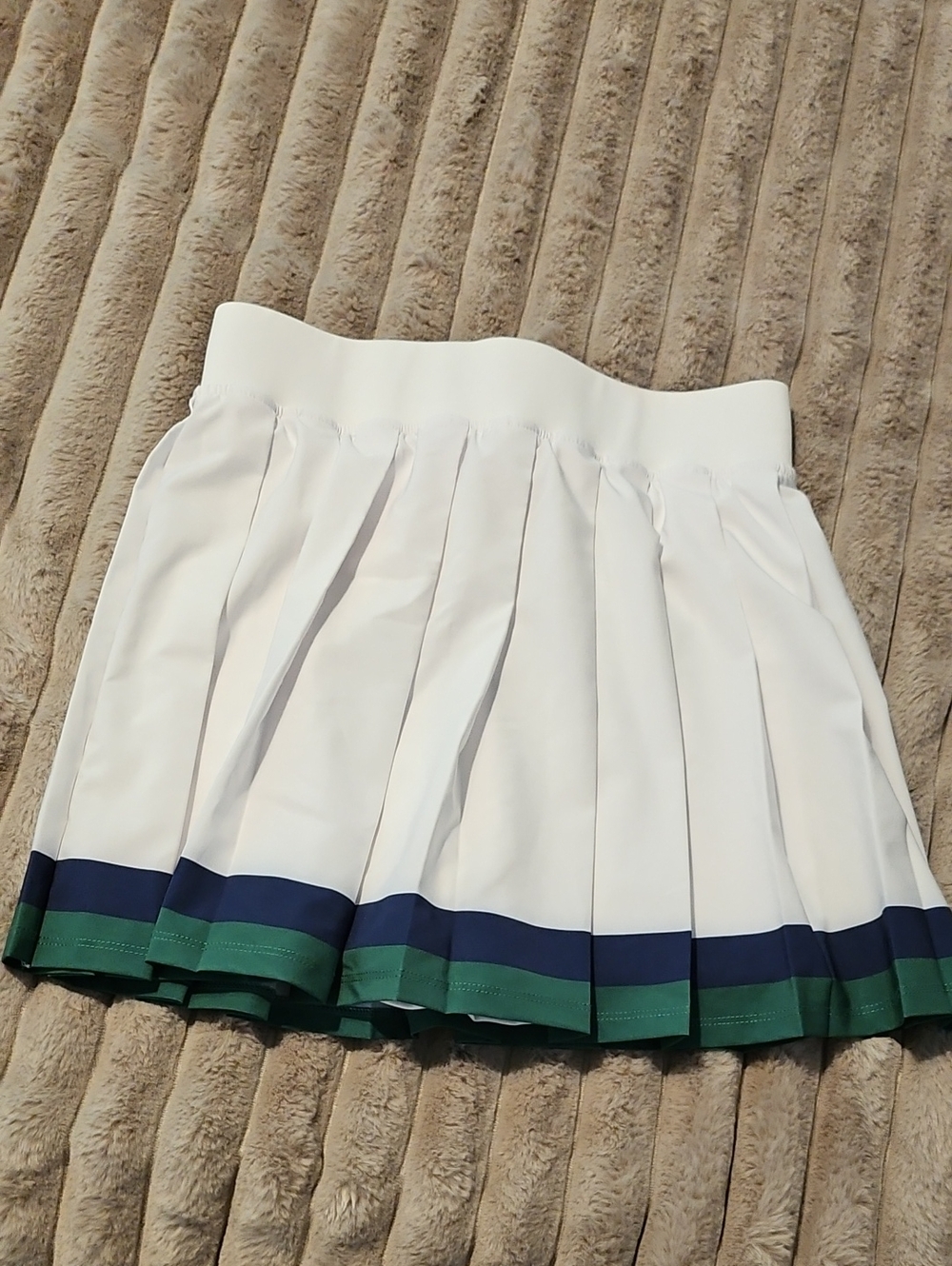 Beach Riot White Pleated Skirt with Navy and Green Hem